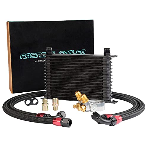 PIT66 Universal AN10 Engine Transmission Oil Cooler Kit Compatible with Japanese Model 15 Row Aluminum with Filter Thermostat Adapter Kit C Set 1 - color: Black, size: 15 Row Japanese Model-C Set 1