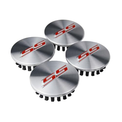 (Set of 4) 68mm=2.67 inches SS Wheel Center Cap Covers Hub Cap Emblem Badge Trim for 2016-2023 6th Generation Chevrolet Camaro - color: Red SS on silver cap