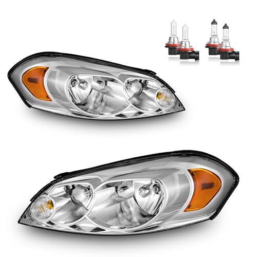 Halogen Headlights for 2006-2013 Chevy Impala - color: Clear Lens I Chrome Housing I Amber Reflector