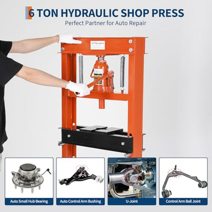 20T Hydraulic Shop Press, H-Frame with Adjustable Height, Pneumatic Benchtop Hydraulic Shop Press with 2 Press Plates, for Garage, Workshop, Orange