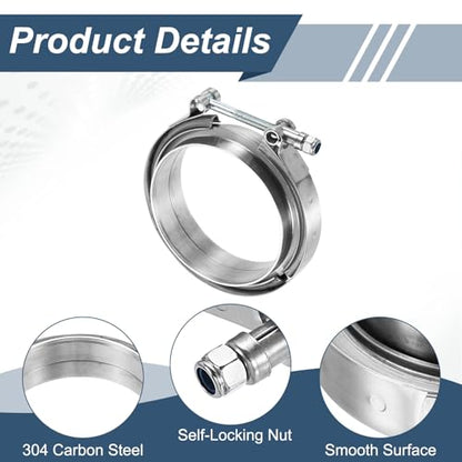 HARFINGTON V Band Clamp with Flange, 304 Stainless Steel, 4.5 Inch, Silver - size: 4.5 Inch