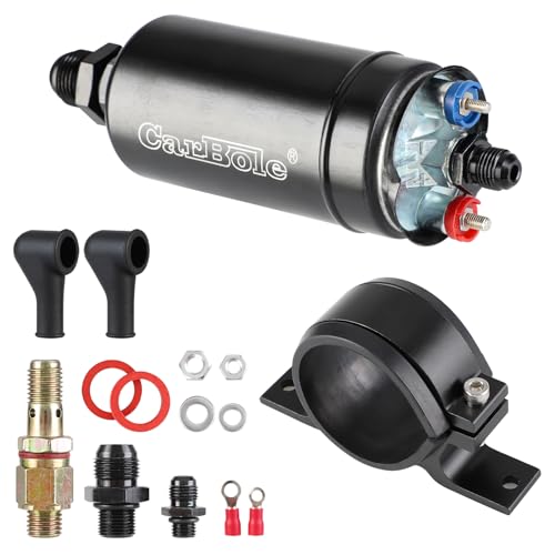 CarBole Universal Electric External Inline Fuel Pump, 12V 300LPH High Flow Rate, with Mounting Bracket Clamp
