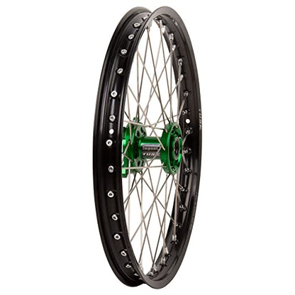 Tusk Impact Complete Wheel - Front 21 x 1.60 Black Rim/Silver Spoke/Green Hub Compatible with Kawasaki KX250 20004-2007,2019-2026/KX250F 2004-2018/KX450 2019-2025/KX450F 2009-2015