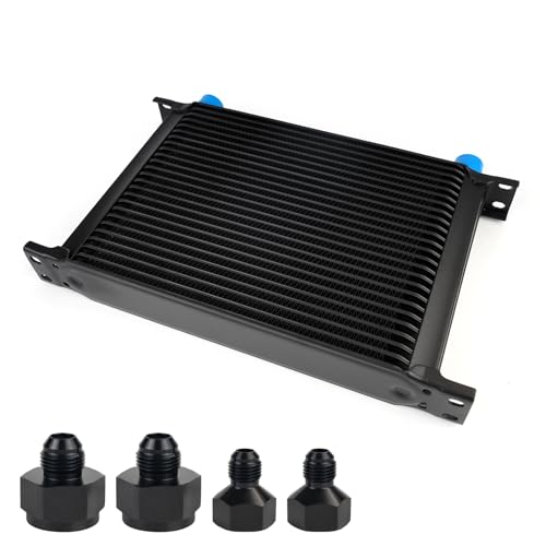 25 Row AN10 10AN Transmission Oil Cooler Kit Stacked Plate With 6AN 8AN Adapter Universal Engine Transmission British Radiator Oil Cooler Condenser Aluminium Alloy Black - size: 25 row