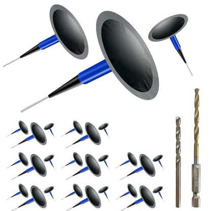 Tire Repair Patch Plug Kit 24Pcs Rubber Puncture Repair Nail Universal Mushroom Plug with Extra 4mm Twist Drill Bits for Vehicle - size: Tire Patch Plugs Kit