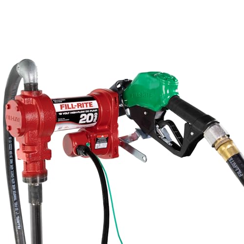 Fill-Rite FR4210HD 12V 20 GPM Fuel Transfer Pump with Discharge Hose & Automatic Nozzle, Green | Gasoline, Diesel, Kerosene, Ethanol & Methanol Blends & Biodiesel - style: Auto Nozzle (Standard Green)