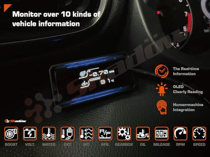 Shadow OBD2 Display D-Meter 2 Plus - Minimalist & Futuristic Multi-Functional Gauge with RGB Accent Light, Sleek Black Frame, DTC Scan & Clear, High-Tech Design for 12V/48V Cars