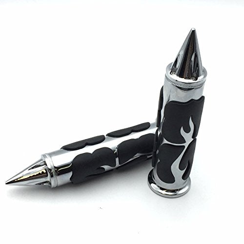 HK MOTO- Motorcycle Chrome Spike Comfort Rubber Flame Hand Grip 25mm 1" 1 inch Compatible with Intruder Boulevard C90 C50 M50 Volusia Marauder 800 [B01ETS4C1Q]