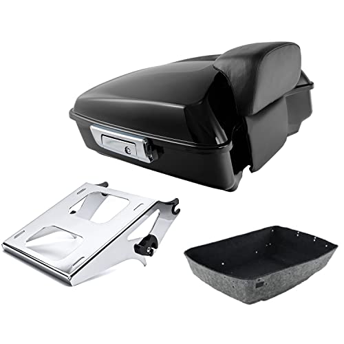 TCT-MOTORPARTS Chopped Tour Luggage Trunk Backrest Pad Chrome Mount Bracket Fit for 2014-2025 Harley Touring CVO Road Glide Street Glide Special Road King Electra Glide - color: Vivid Black Chopped Trunk+Chrome Rack#1