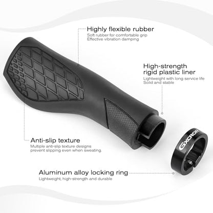 GXCROR Bike Grips,Ergonomic Bicycle Handlebars Grips Shock Absorbing Dual-Density Silicone,Universal 22.2mm Fit with 3D Non-Slip Pattern,Scooter Grips - color: Black