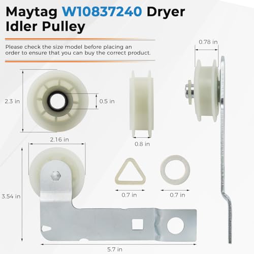 2026 Upgraded 661570V 661570 & 279640 & W10837240 Dryer Drum Belt Idler Pulley and Pulley Kit Fit for Whirlpool Maytag Ken-More Dryers Pulley WED9200SQ0 WED5600XW0 PS11726337 W10547290 by Blutoget