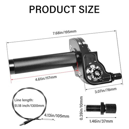 Universal CNC Quick Twist Throttle Kit with Cable for 7/8" Bars - Fits CRF50 70 110 125 230 250, KLX, XR, Pit & Dirt Bike, ATV, Mini Bike (CT200U) (Style - A, Black) - color: Black, style: Style - A
