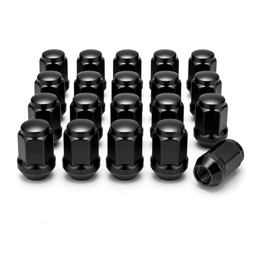 EVIL ENERGY 1/2-20 Wheel Black Lug Nuts Set 20pcs for Ford F150 Explorer Edge Mustangs, 3/4" 19mm Hex Closed End Bulge Acorn, Cold-Forged Carbon Steel for OEM Wheels - color: Black