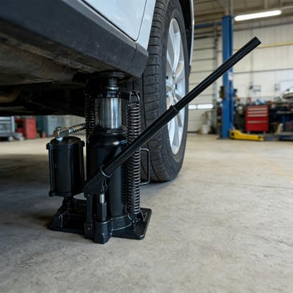20 Ton Low Profile Air Hydraulic Bottle Jack with Air-Powered or Manual Operation, One-Piece Hydraulic Cylinder Design, Air Bottle Jack with Independent Air Pump Body and Carry Handle - color: Black, size: 20 Ton