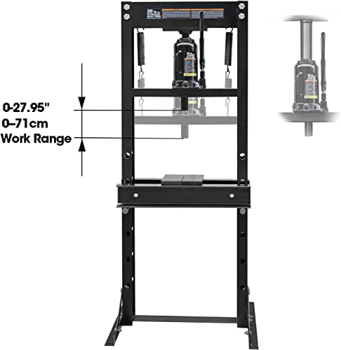 BIG RED ATY20011BR Torin Steel H-Frame Hydraulic Shop Press, Up to 28-Inch Working Range with 2 Press Plates: 20 Ton (40,000 lb) Capacity, Black - size: 20 Ton (40,000 lbs)