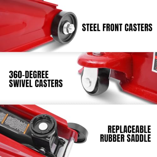 2T Hydraulic Floor Jack Combo with Two Jack Stands, 4000 lbs Capacity Trolley Service Jack Combo Red and Black - color: Red and Black, size: 2 Ton
