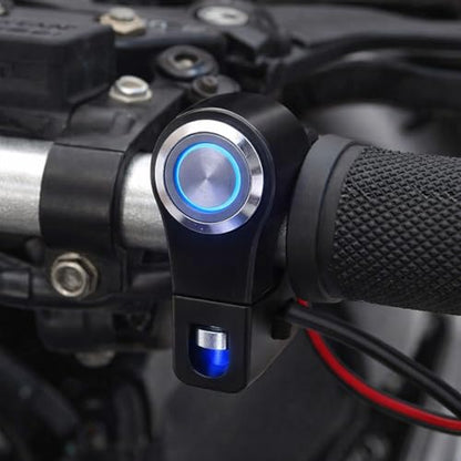 Handlebar ON/Off Switch, DC 10-12V to AC 220V Motorcycle 7/8” Start Button Weatherproof Aluminum Handlebar Light Switch (A Style Self Reset Button)