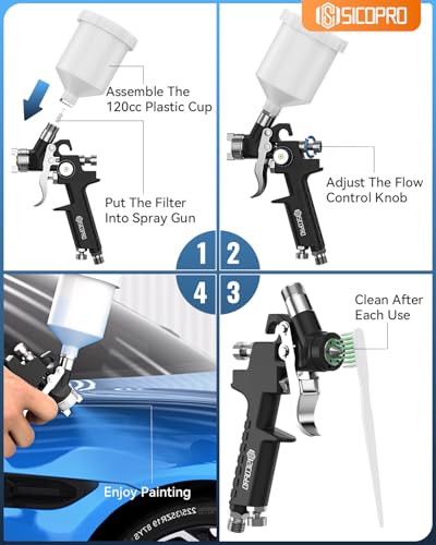HVLP Paint Sprayer Gun, Mini Air Paint Sprayer for House Painting, Cars, Paint Guns Automotive, 0.8mm High-Precision Nozzles