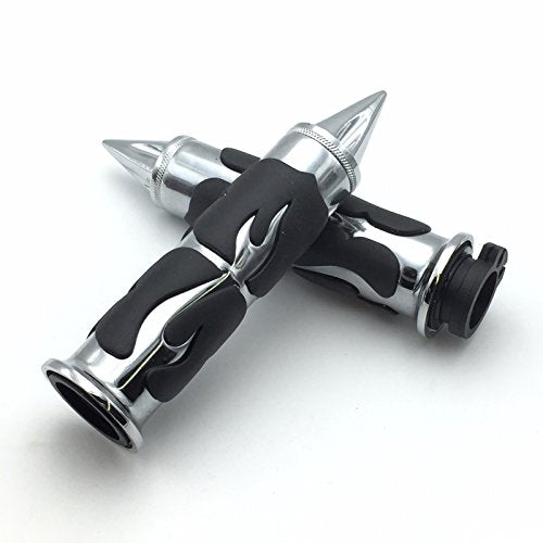 HK MOTO- Motorcycle Chrome Spike Comfort Rubber Flame Hand Grip 25mm 1" 1 inch Compatible with Intruder Boulevard C90 C50 M50 Volusia Marauder 800 [B01ETS4C1Q]