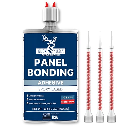 Buck Panel Bonding Adhesive, Two-Part Epoxy, 400 ml/13.5 fl oz Cartridge, 08115 Replacement, Heavy-Duty Metal Glue for Automotive Use, Bonds w/Steel, Aluminum, Plastic & More, OEM Recommended, Black - size: Panel Bond (400ml), style: 1 Pack