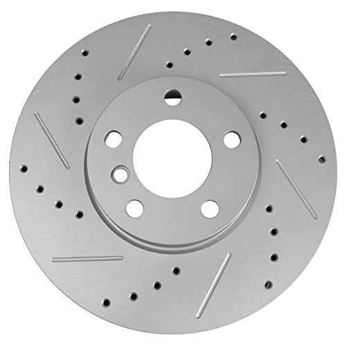 TRQ Performance Front Brake Rotor Set G Coated Vented Drilled and Slotted - style: BRA70550