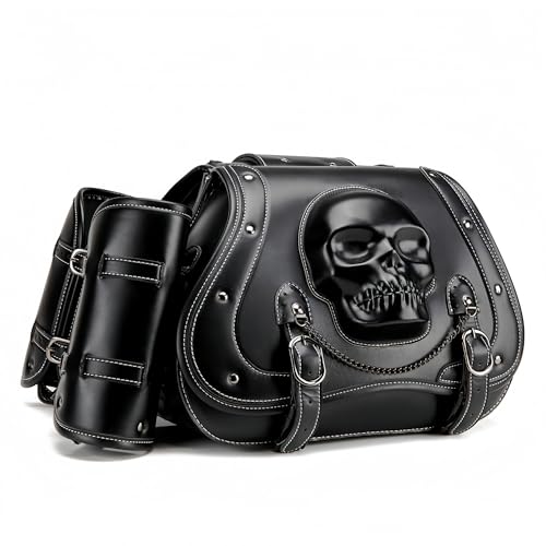 Motorcycle Saddlebag, 30L Leather Waterproof Side Saddle Bags with Cup Holder, Universal Powersports Saddlebags for Harley Davidson Sportster Dyna Softail Honda Shadow Rebel Yamaha Vulcan
