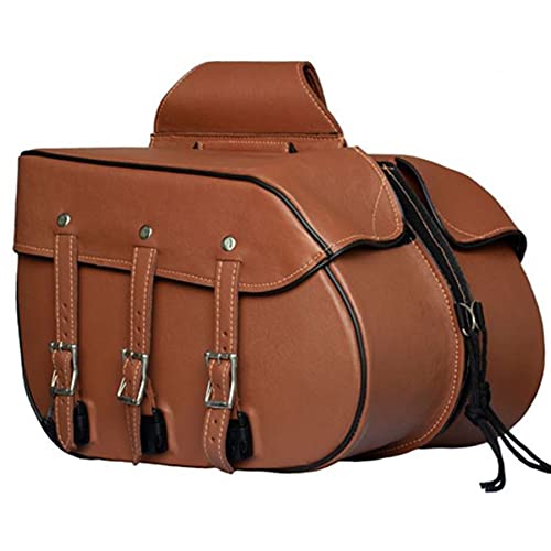 Dream Apparel Naked Cowhide Leather Motorcycle Saddle Bags Throw Over Saddlebags, Motorcycle Side Bags for Honda Shadow Sportster Softail Dyna V-star (Brown, No Studs) - color: Brown 41L No Studs