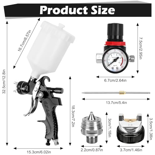 HVLP Spray Paint Gun kit with 1.4/1.7/2.0mm Nozzles, Paint Guns Automotive with Gauge & 600ml Capacity Cup, Easy to Use for Painting Cars, Furniture, DIY Painting Primer, Clear Coat