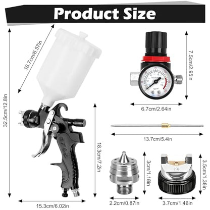 HVLP Spray Paint Gun kit with 1.4/1.7/2.0mm Nozzles, Paint Guns Automotive with Gauge & 600ml Capacity Cup, Easy to Use for Painting Cars, Furniture, DIY Painting Primer, Clear Coat