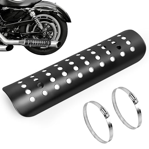 Universal Motorcycle Exhaust Heat Shield, Metal Shield Intake Baffle Cover with 90-110mm Clamps (Black) - color: black