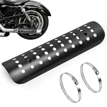 Universal Motorcycle Exhaust Heat Shield, Metal Shield Intake Baffle Cover with 90-110mm Clamps (Black) - color: black