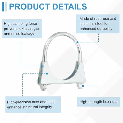 HARFINGTON U Bolt Muffler Exhaust Clamp 85mm(3.3") Galvanized Iron U-Bolt Clamps Muffler Tip Hook Saddle Exhaust Clip for Tip Pipes Connection - size: 85mm