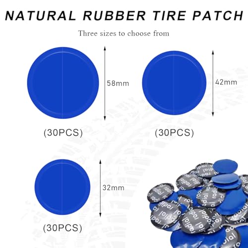 90PCS Tire Repair Patch, 32mm 42mm 58mm Round Tyre Puncture Repair Patch Kit, Nature Rubber Tire and Tube Patch Auto Repair Tool for Bike Truck Motorcycle, Car Accessories