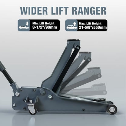 5 Ton Hydraulic Low Profile Floor Jack, Grey - color: Grey