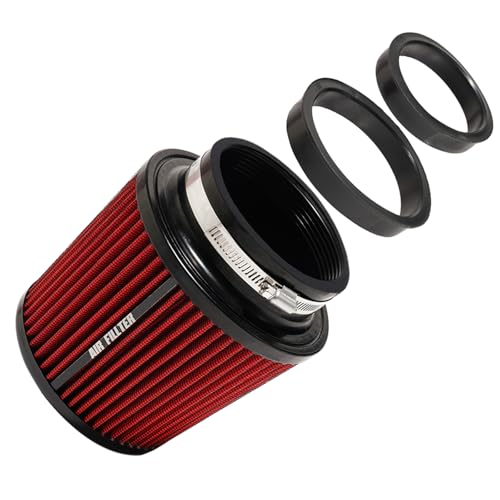 3" 3.5" 4" Inlet Car Replacement Cold Air Intake Filter 76mm 89mm 102mm 3 Sizes in 1 High Flow Performance Cone Air Filter (Red) - color: Red