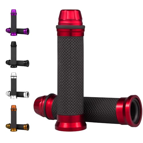 Universal Motorcycle Handlebar Grips Fits for Motorcycles with 7/8" Left Grip and 1" Right Sports Bike Chopper Cruiser Bike Etc. - color: Red