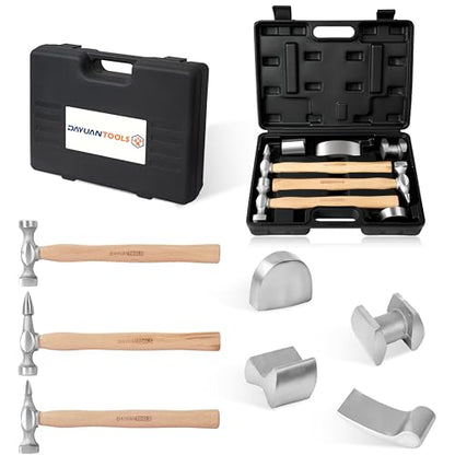 DAYUAN 7Pcs Auto Body Repair Hammer Dolly Set, Craft Panel Beating Hammer - size: Wooden Handle