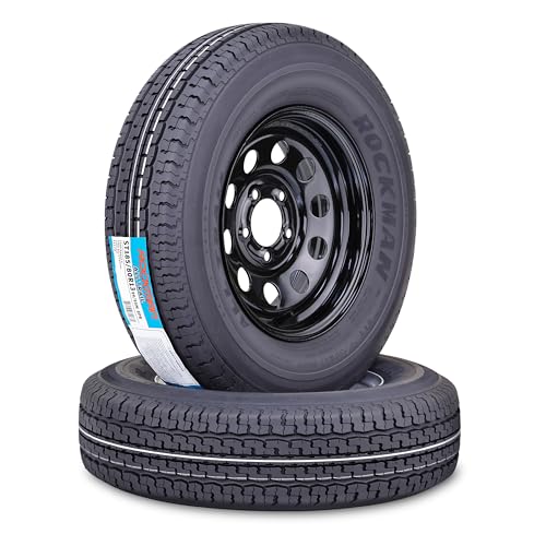ROCKMAN Trailer Tire Wheel ST185/80R13 8-Ply D 99M 5X4.5" Black Mod Rim,Pk2 - size: ST185/80R13 8PR /5x4.5