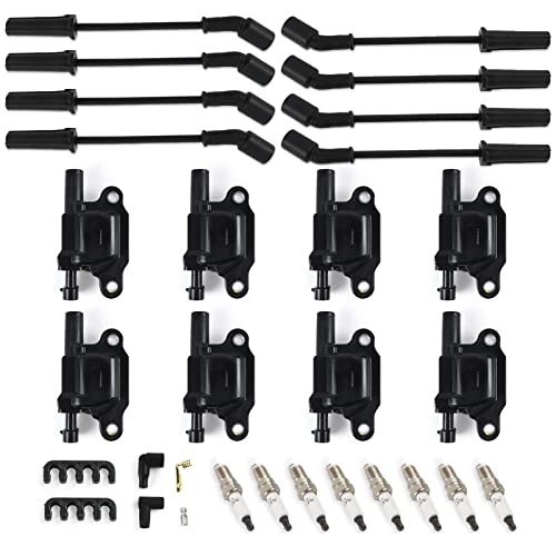 8PCS UF413 Ignition Coils Pack & 19299585 Platinum Spark Plugs & 12192195 Spark Plug Wires Set Compatible with Cadillac CTS Che-vy G-MC Pontiac G8 Grand Prix H3 Tahoe 4.8L 5.3L 6.0L - size: UF413 Ignition Coil & 19299585 Spark Plug & Wires