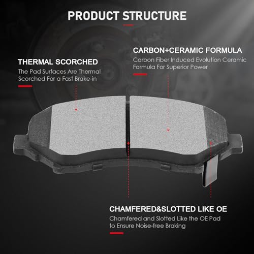 cciyu D1326 D1327 Brake Pads w/Hardware Front Rear Disc Brake Pad Set - size: Front[D1327] + Rear[D1326]
