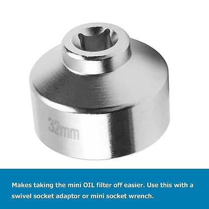 1 ¼" Low Profile Oil Filter Wrench Socket for 2.2L GM Ecotec Engines,32mm 6-Point Socket,3/8" Drive Oil Filter Removal Tool (Silver)