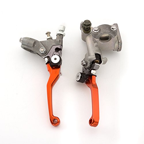 Dirt Bike Brake Master Cylinder Reservoir Cable Clutch Levers for 125 144 150 200 250 300 350 400 450 505 525 SX SXF XC XCW E-X-C MXC XCF XCRW - color: Orange