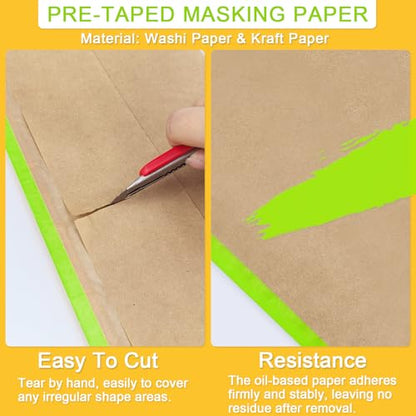 12" x50ft Green Pre-Taped Masking Paper with Adhesive Tape - color: Green