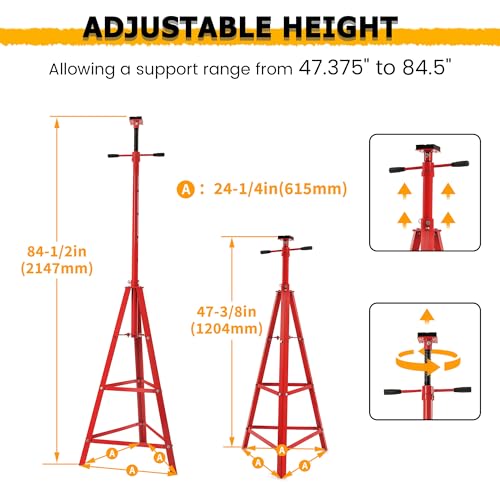 KUAFU Adjustable Under Hoist Tripod Stand 2 Ton High Lift Jack Stand Reach - size: Red