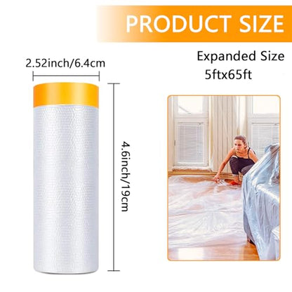 Painters Plastic with Tape 59inx65ft,Pre-Taped Masking Film Automotive Tape and Drape,Tear-Resistant Plastic Painting Film for Car Painting & Home Renovation (2 Roll) - size: 59inx65ft, style: 2 rolls