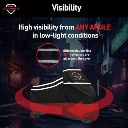 Ultimum Series Motorcycle Cover Waterproof All Weather Protection Universal Heavy Duty Night Reflector with Lock-Holes Compatible with Suzuki Harley Davidson Kawasaki Yamaha Honda Red Medium - size: M