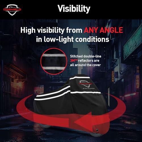 Ultimum Series Motorcycle Cover Waterproof All Weather Protection Universal Heavy Duty Night Reflector with Lock-Holes Compatible with Suzuki Harley Davidson Kawasaki Yamaha Honda Red XXXL - size: XXXL