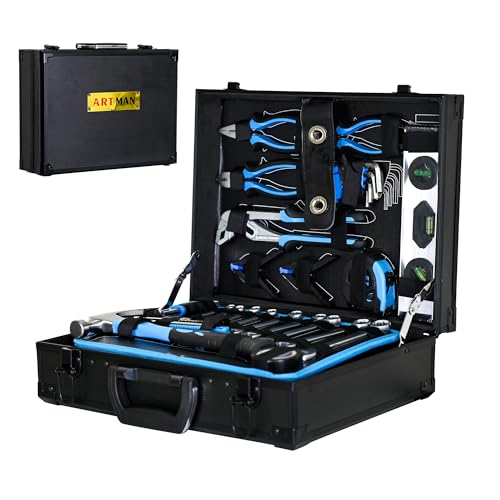247PCS Tool Set, Home Maintenance Tool Kit with Portable Aluminum Tool Box, Complete General Mechanic Tool Set Hand Tool Set, All Purpose Repair Tool Set for Home Auto Garage DIY - color: 247pcs - Black
