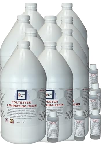 Polymer World- Premium Grade Polyester Resin 10 Gallon Kit with MEKP for Boats, Cars, Surfboard, RV, Pools,Canoes, Jetskis, Watercrafts (1, 10 Gallons) - size: 10 Gallons