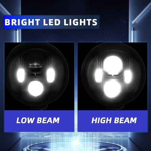 Motorcycle LED Headlight With Visor, Retro Bullet High-Low Beam Light 4.5-Inch Bottom Mount Headlamp, Universally Fits Chopper Bobber Harley Mini Bike Softail Dyna Sportsters Indian- Black - color: FBM-1106-BK
